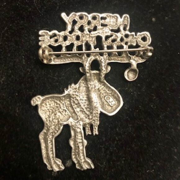 Vintage JJ Jonette Jewelry Silver Pewter Enamel Merry Christmoose Brooch Pin - Picture 5 of 6